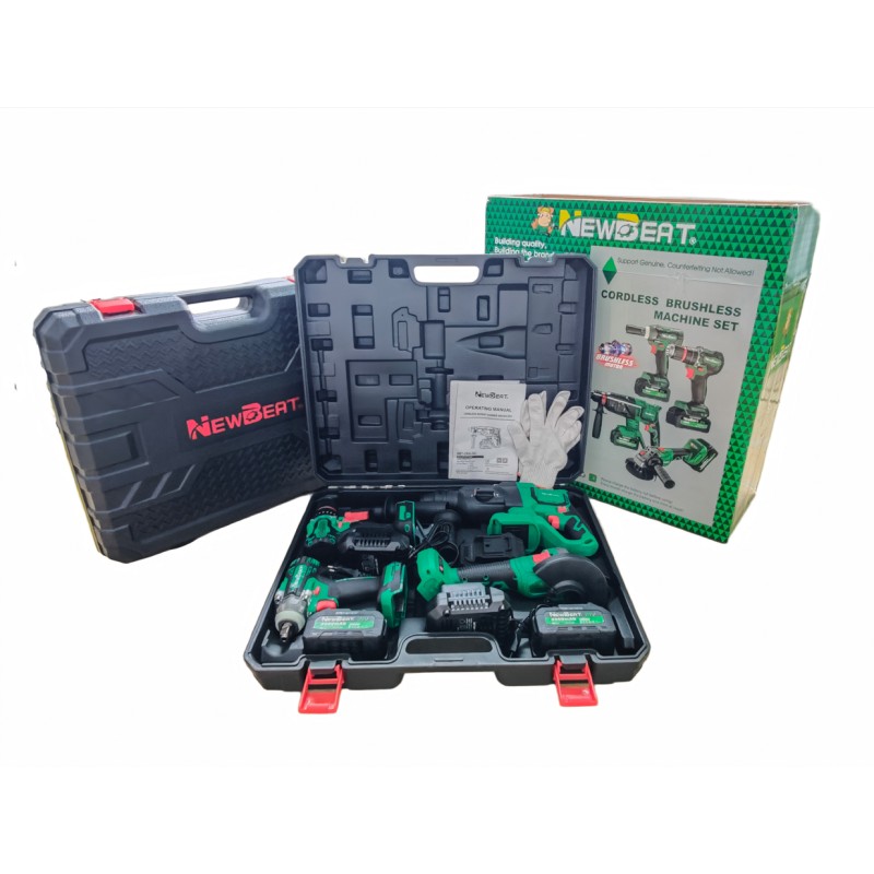 NEWBEAT Σετ Τρυπάνι, Παλμικό, Τροχός & Κρουστικό Brushless 3x4.0Ah 21V  5303005