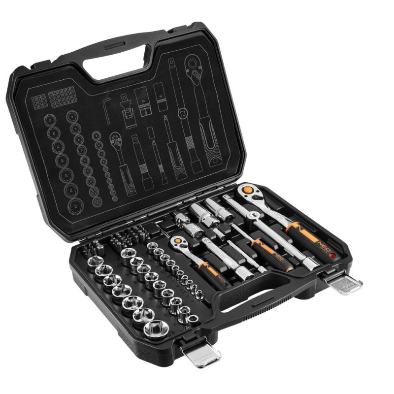 NEO TOOLS Καστάνια με Καρυδάκια 1/2" και 1/4" σετ 73τεμ 10-054