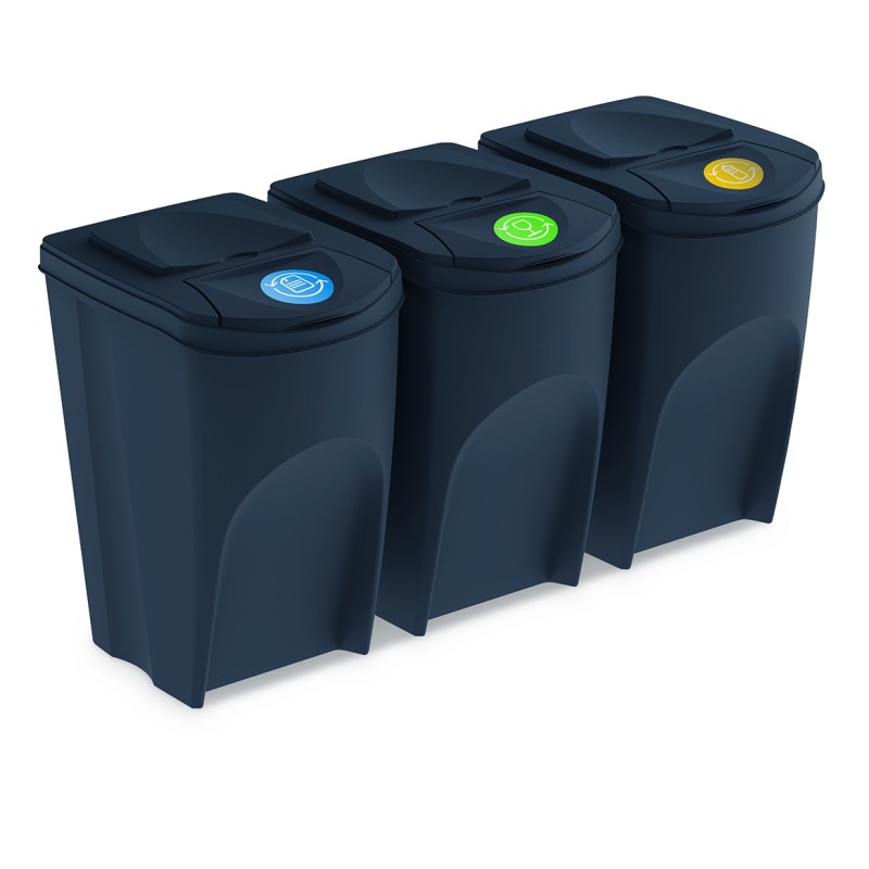 PROSPERPLAST Πλαστικοί Κάδοι Sortibox Set 3x35 lt μαύροι IKWB35S3-S411
