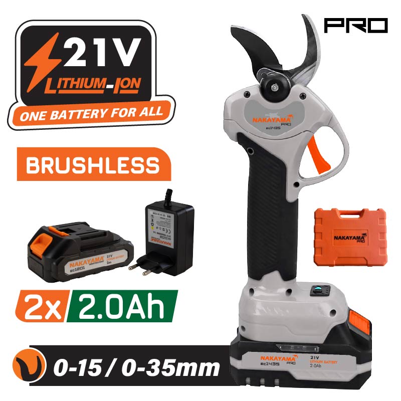 NAKAYAMA Pro EC1435 Ψαλίδι Κλάδου Μπαταρίας 21V, Brushless, Προοδευτική Κοπή 0-15mm/0-35mm, 0.85kg NAKAYAMA Pro EC1435 Ψαλίδι Κλάδου Μπαταρίας 21V, Brushless, Προοδευτική Κοπή 0-15mm/0-35mm, 0.85kg