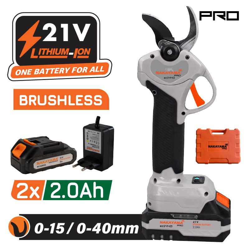 NAKAYAMA Pro EC1440 Ψαλίδι Κλάδου Μπαταρίας 21V, Brushless, Προοδευτική Κοπή 0-15mm/0-40mm, 0.9kg NAKAYAMA Pro EC1440 Ψαλίδι Κλάδου Μπαταρίας 21V, Brushless, Προοδευτική Κοπή 0-15mm/0-40mm, 0.9kg