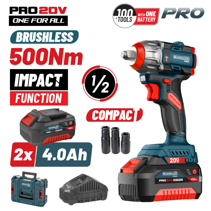 BORMANN Pro BBP5422X44CA Μπουλονόκλειδο Compact Brushless Mπαταρίας 20V Li-Ion,500Nm,2x4Αh,Βαλίτσα BORMANN Pro BBP5422X44CA Μπουλονόκλειδο Compact Brushless Mπαταρίας 20V Li-Ion,500Nm,2x4Αh,Βαλίτσα