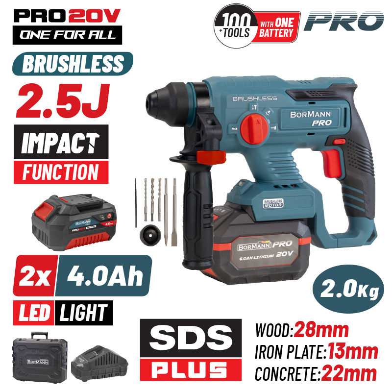 BORMANN Pro BBP5301X44CA Πνευματικό Σκαπτικό Μπαταρίας 20V,2x4Ah,Brushless,2.5J,SDS-Plus & Βαλίτσα BORMANN Pro BBP5301X44CA Πνευματικό Σκαπτικό Μπαταρίας 20V,2x4Ah,Brushless,2.5J,SDS-Plus & Βαλίτσα