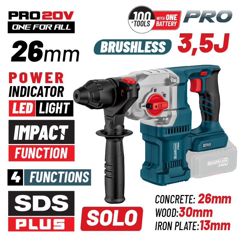 BORMANN Pro BBP5315 Πνευματικό Σκαπτικό Μπαταρίας SDS-PLUS,Brushless 250V,3.5J,0-1150rpm,SOLO BORMANN Pro BBP5315 Πνευματικό Σκαπτικό Μπαταρίας SDS-PLUS,Brushless 250V,3.5J,0-1150rpm,SOLO