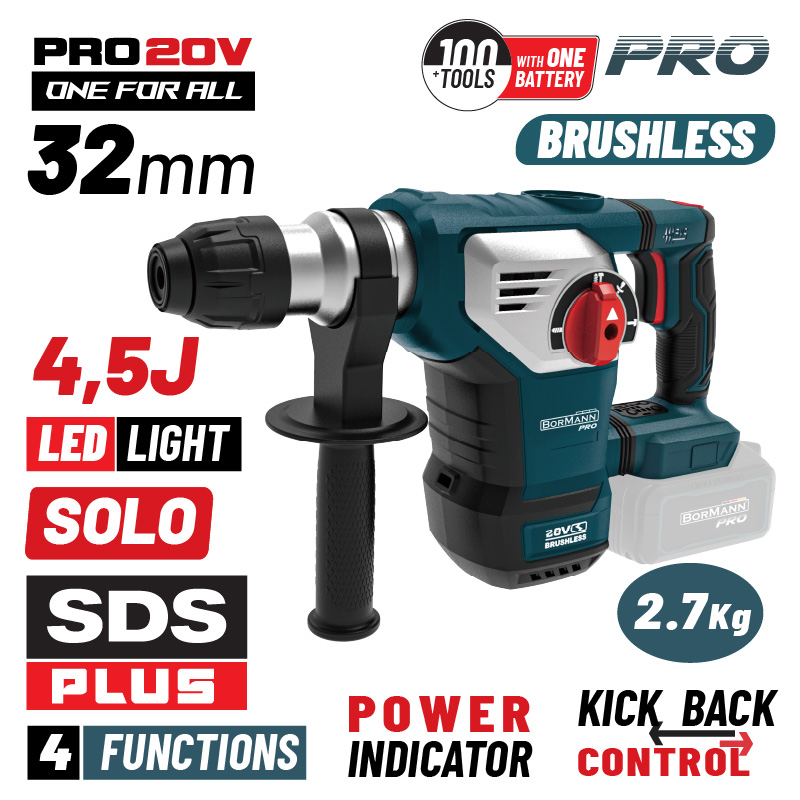 BORMANN Pro BBP5335 Πνευματικό Σκαπτικό Μπαταρίας SDS-PLUS Brushless 20V,4.5J,0-760rpm,SOLO BORMANN Pro BBP5335 Πνευματικό Σκαπτικό Μπαταρίας SDS-PLUS Brushless 20V,4.5J,0-760rpm,SOLO