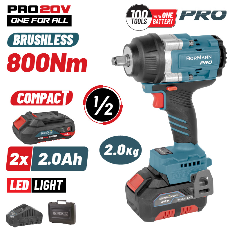 BORMANN Pro BBP5386X22C Μπουλονόκλειδο Brushless Mπαταρίας 20V,Li-Ion,2x2Ah,800Nm & Βαλίτσα BORMANN Pro BBP5386X22C Μπουλονόκλειδο Brushless Mπαταρίας 20V,Li-Ion,2x2Ah,800Nm & Βαλίτσα