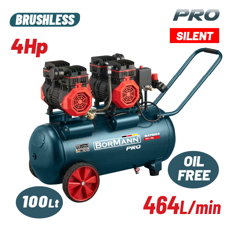 BORMANN BAT5017 Αεροσυμπιεστής Μονομπλόκ, Oil free, Silent, 4Hp/100L/464L/min