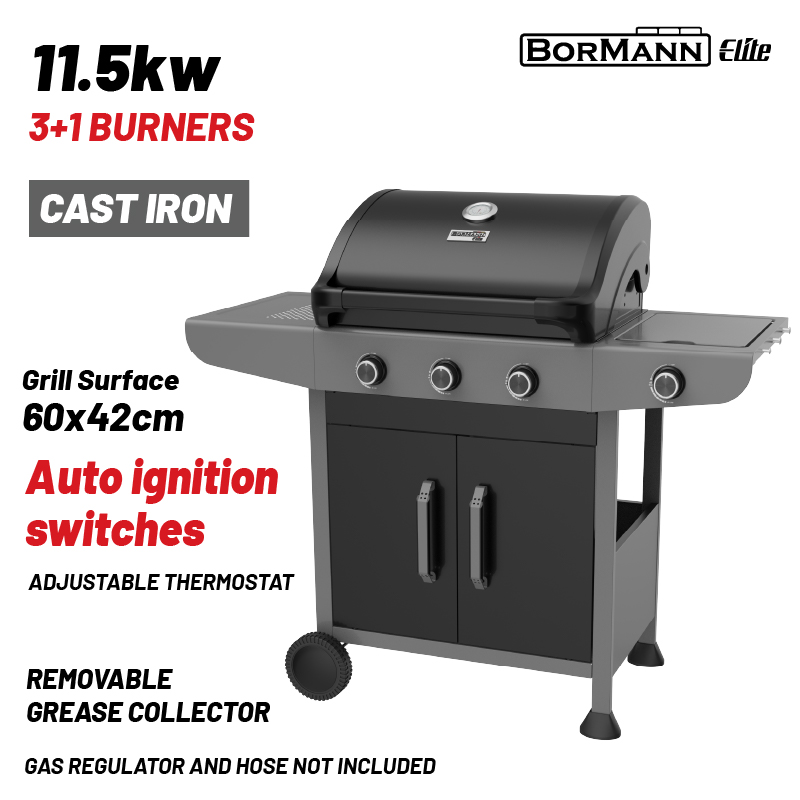 BORMANN Elite  BBQ6031 Ψησταριά Υγραερίου FORGE 3+1 Εστιών με Μαντεμένια Σχάρα