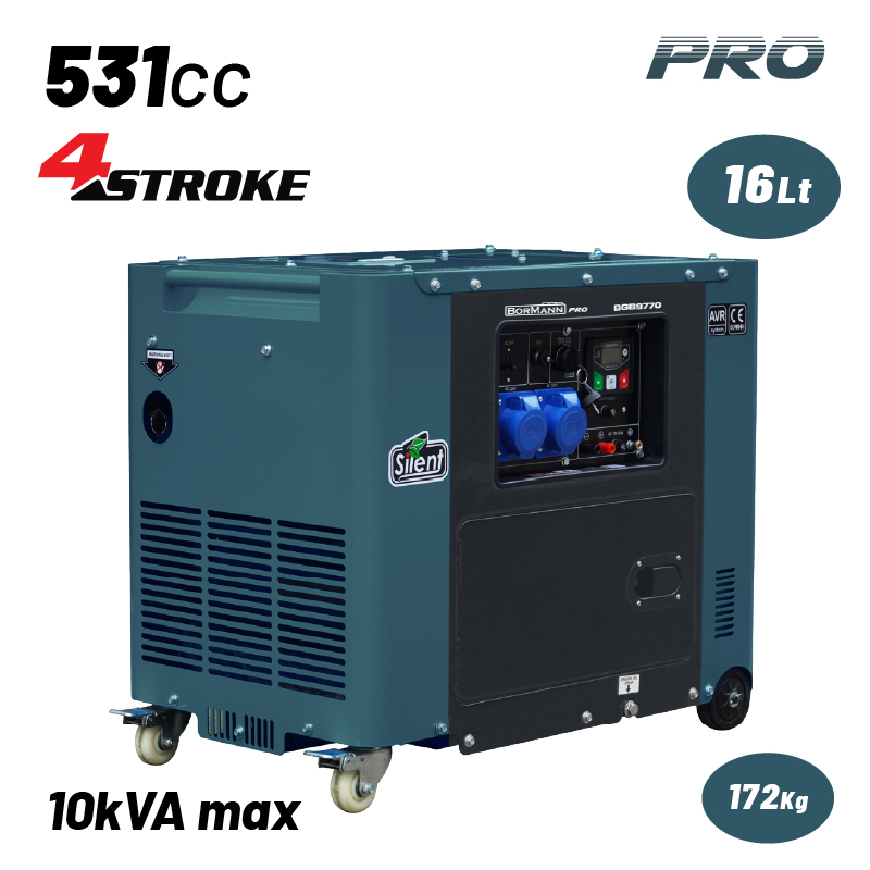 BORMANN Pro BGB9970 Γεννήτρια Πετρελαίου Συνεχ. Απόδοση 6500W,531cc,Μίζα,Μπαταρία,AVR,Τροχοί