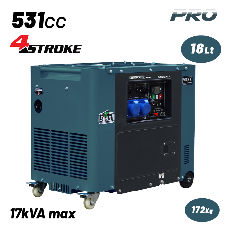 BORMANN Pro BGB9773 Γεννήτρια Πετρελαίου Τριφασική, Απόδοση 7000W,531cc με Μίζα & Τροχούς