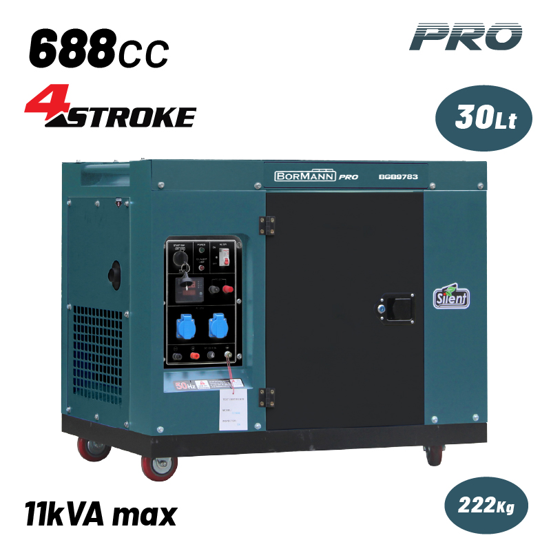BORMANN Pro BGB9783 Γεννήτρια Πετρελαίου,Τριφασική, Συνεχ. Απόδοση 8000W,688cc,Μίζα,Μπαταρία,Τροχοί
