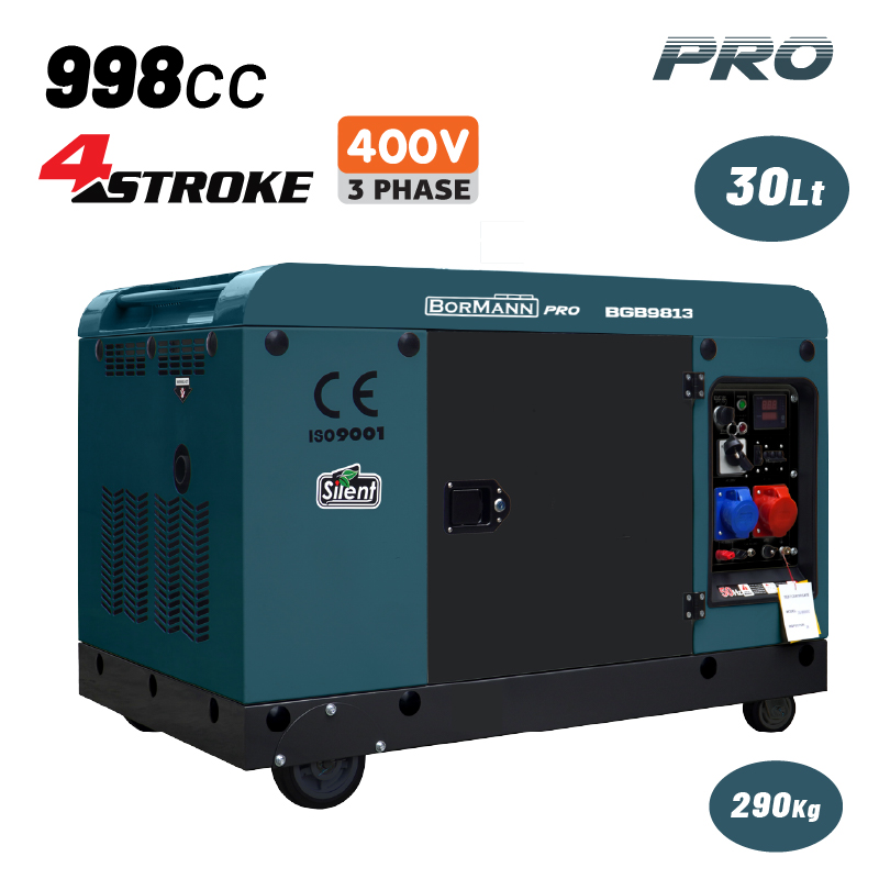 BORMANN Pro BGB9813 Γεννήτρια Πετρελαίου Τριφασική, Συνεχ. Απόδοση 12000W,998cc,Μίζα,Μπαταρίας,AVR