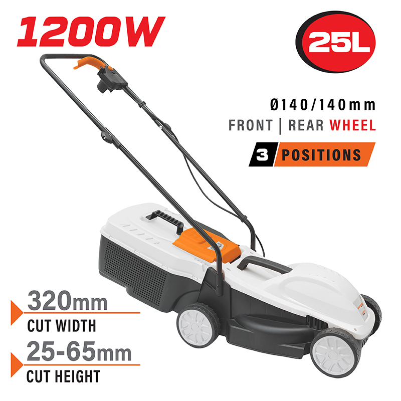 NAKAYAMA EM3221 Χλοοκοπτική Ηλεκτρική 1200W,Κοπή 32cm,Κάδος 25L,Ρύθμιση 3 Θέσεων (25-65mm)