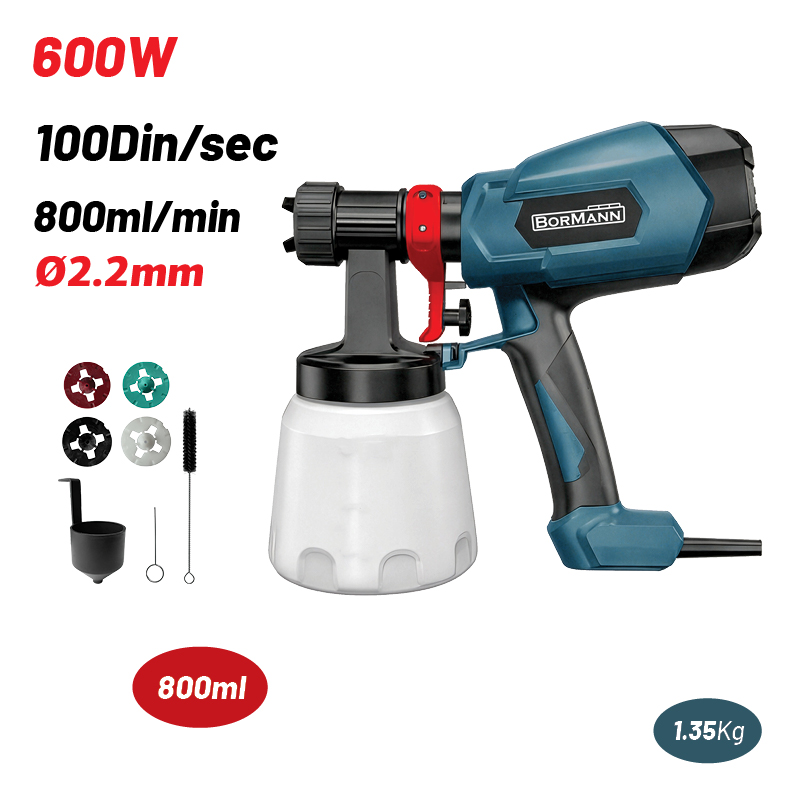 BORMANN BPG8110 Πιστόλι Βαφής Ηλεκτρικό HVLP 600W, 800ml, 100din, Φ1.5/1.8/2.6mm