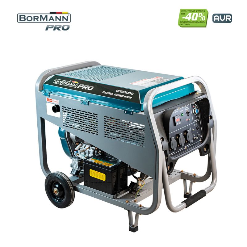 BORMANN Pro BGB9000 Γεννήτρια Πετρελαίου 4500W,6kVA,420cc,82dB,AVR,Μίζα,Μπαταρία,Τροχοί