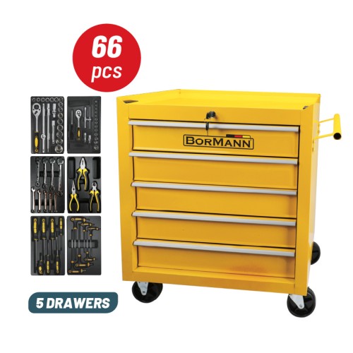 BORMANN BWR7100SET Εργαλειοφορέας 5 Συρτάρια Σετ 66 Εργαλεία Με Στοπ, Μ64xΠ36xΥ62cm